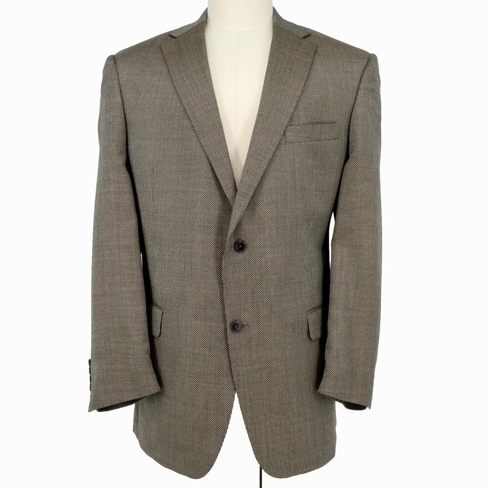 Hart Schaffner Marx Sport Coat Mens 48L Brown Beige Micro Plaid Jacket Blazer